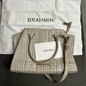 Brahmin Croc-Embossed Cream Tote